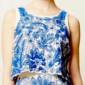 Anthropologie “Moulinette Soeurs” Bluet Embroidered Summer Scalloped Crop Top